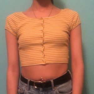 button up striped crop top
